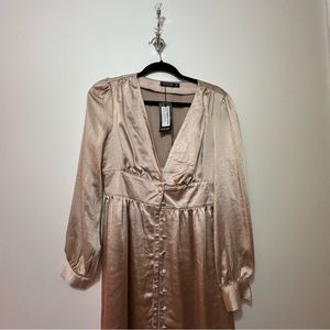 Pale Gold Satin Midi Dress